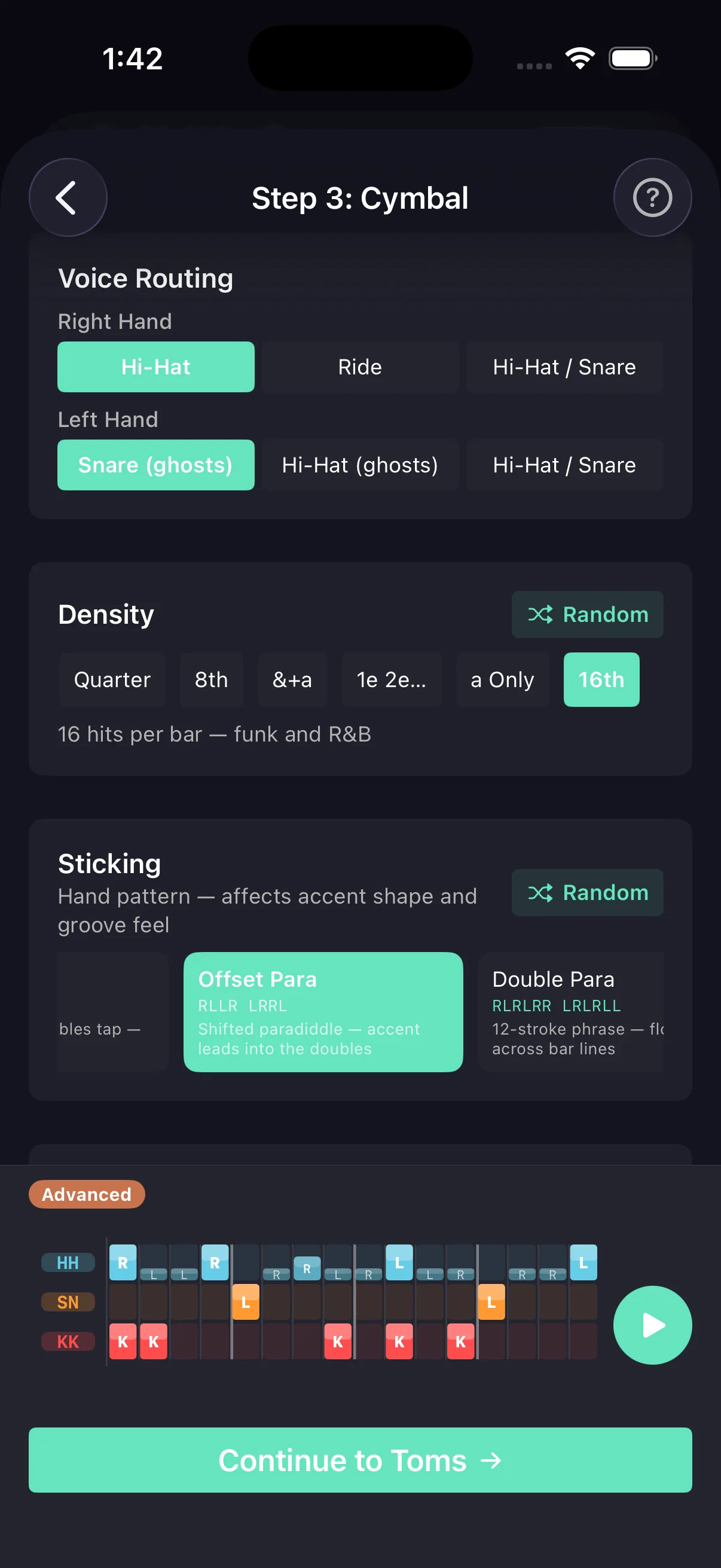 Beat builder ghost notes