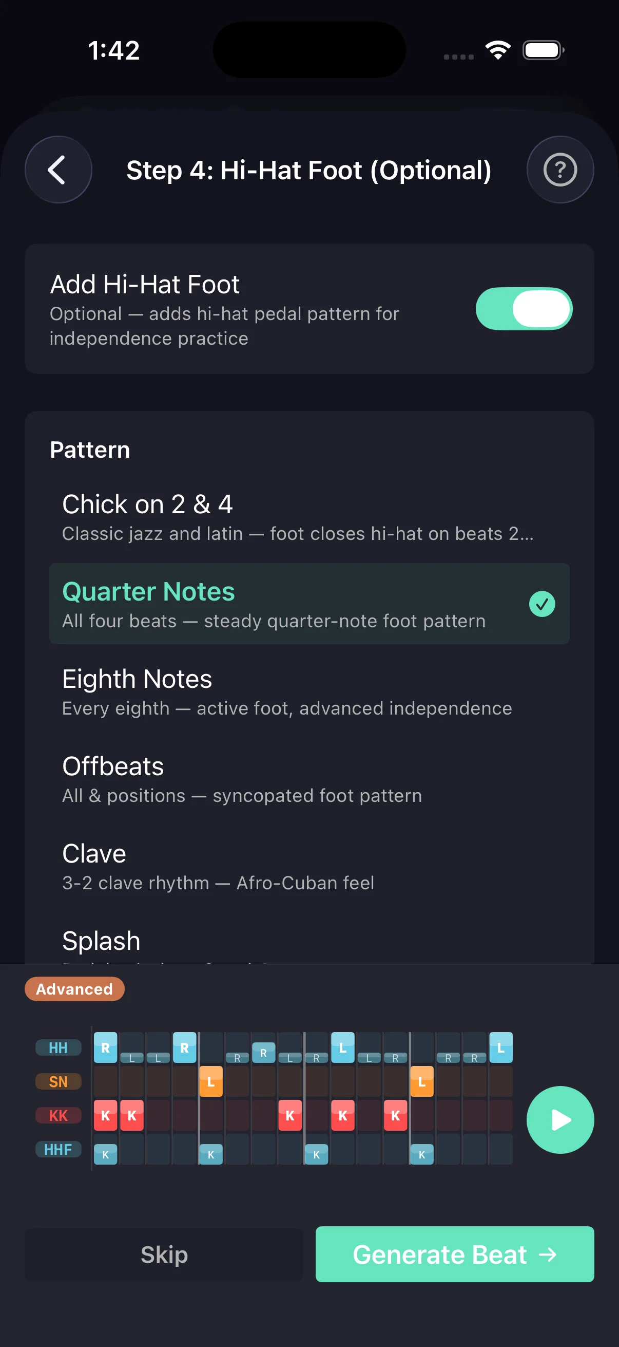 Beat builder preview