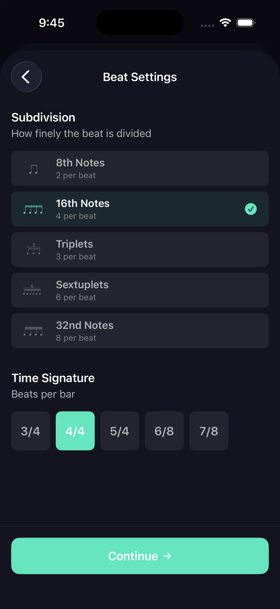 Beat settings