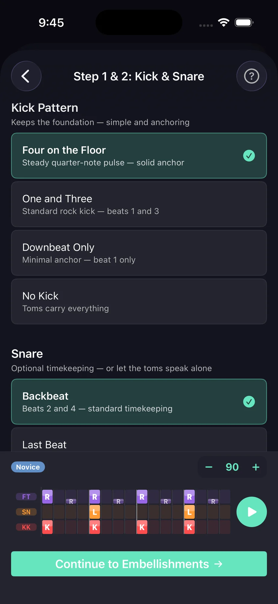 Tom kick snare