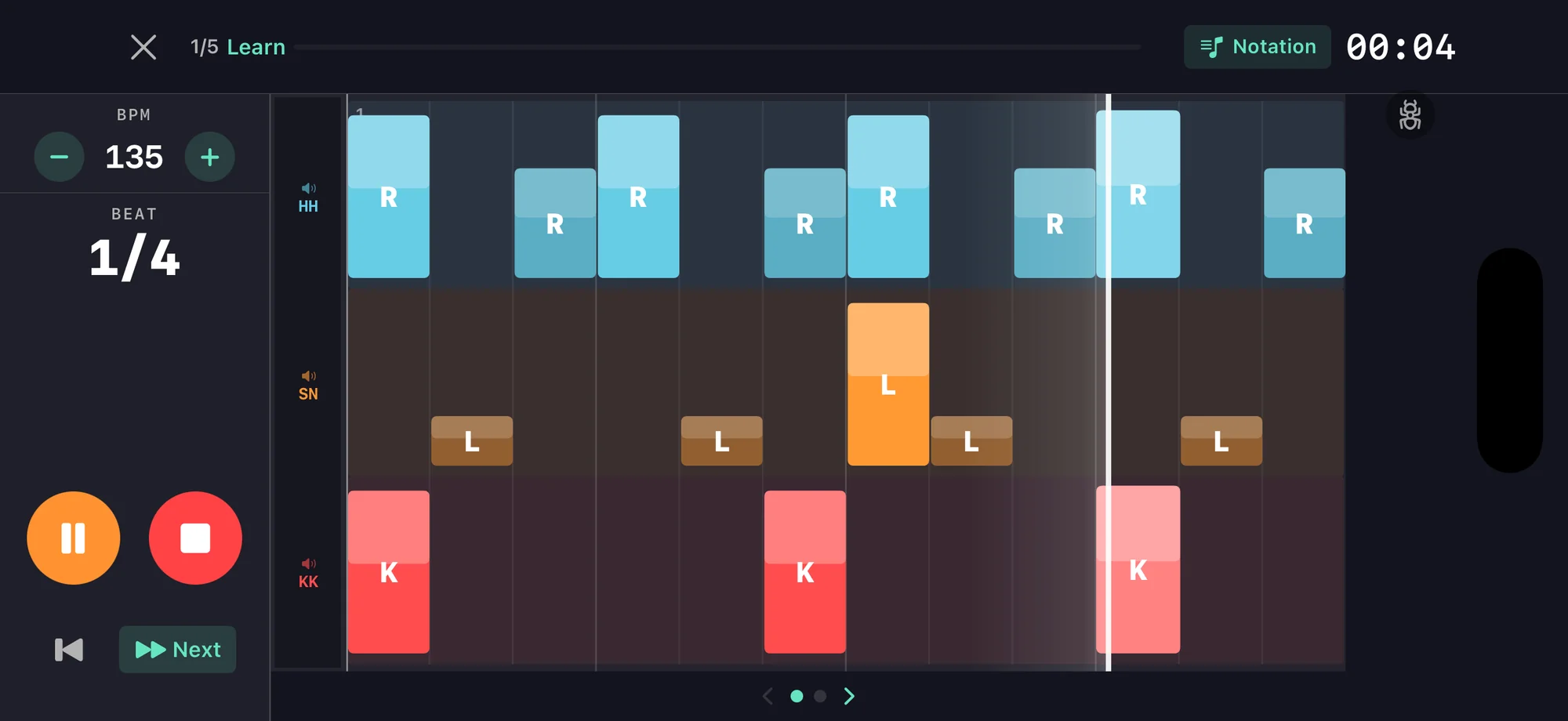 DrumShed advanced grid view with complex pattern and ghost notes