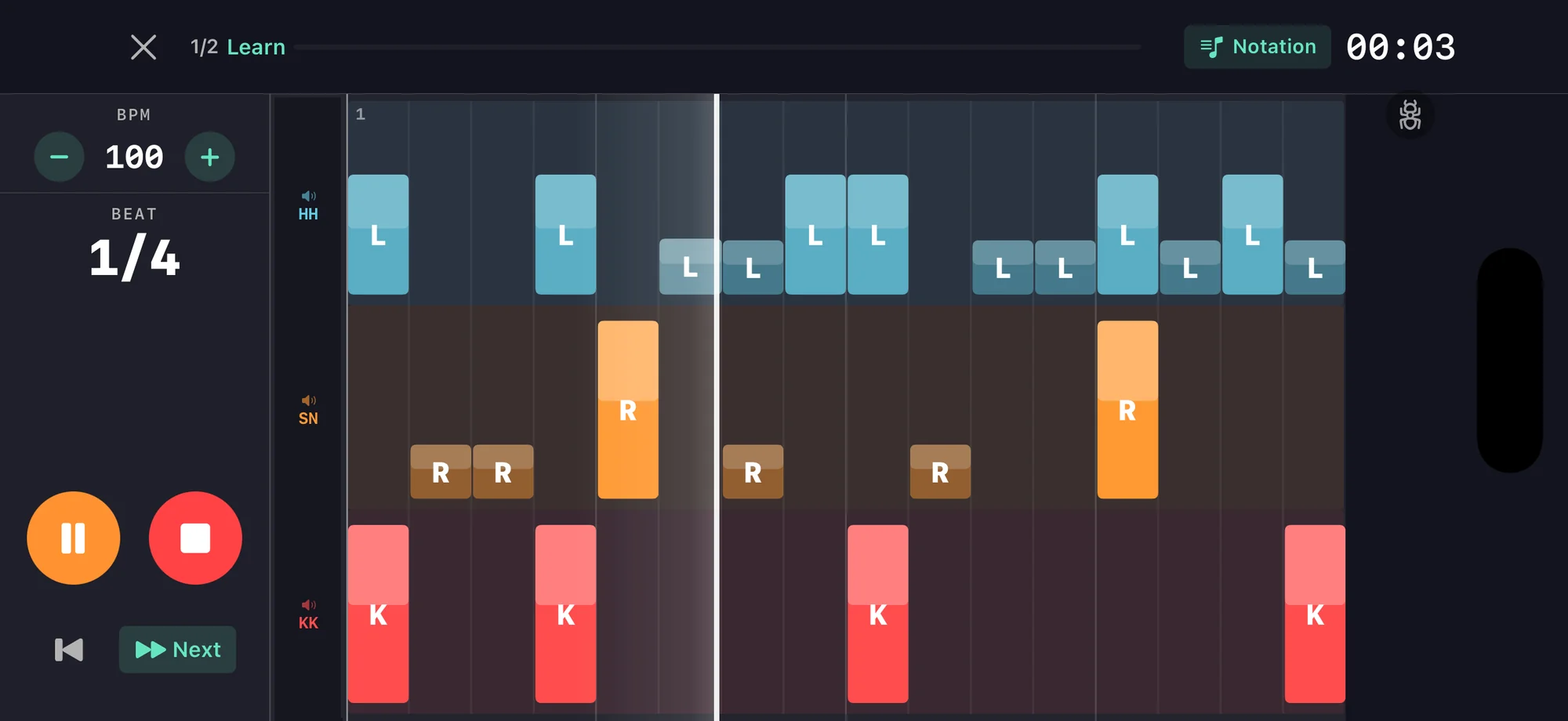 DrumShed grid view showing left-hand lead sticking