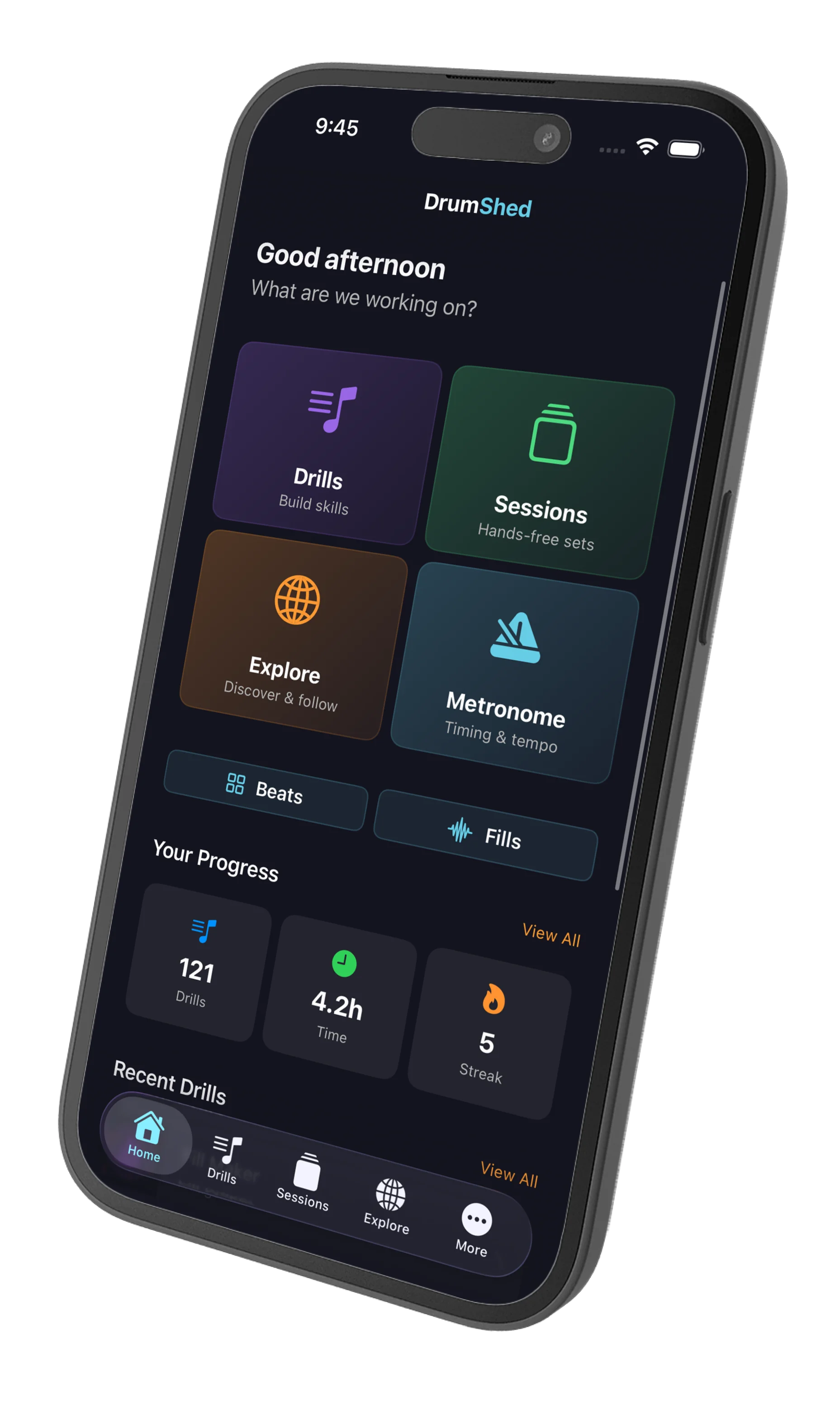 DrumShed home screen