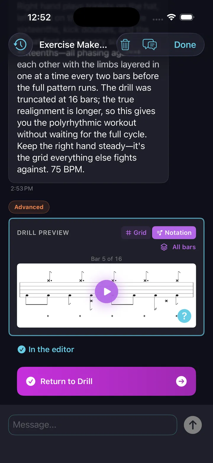 AI exercise coach — describe what you want to work on, get a drill back