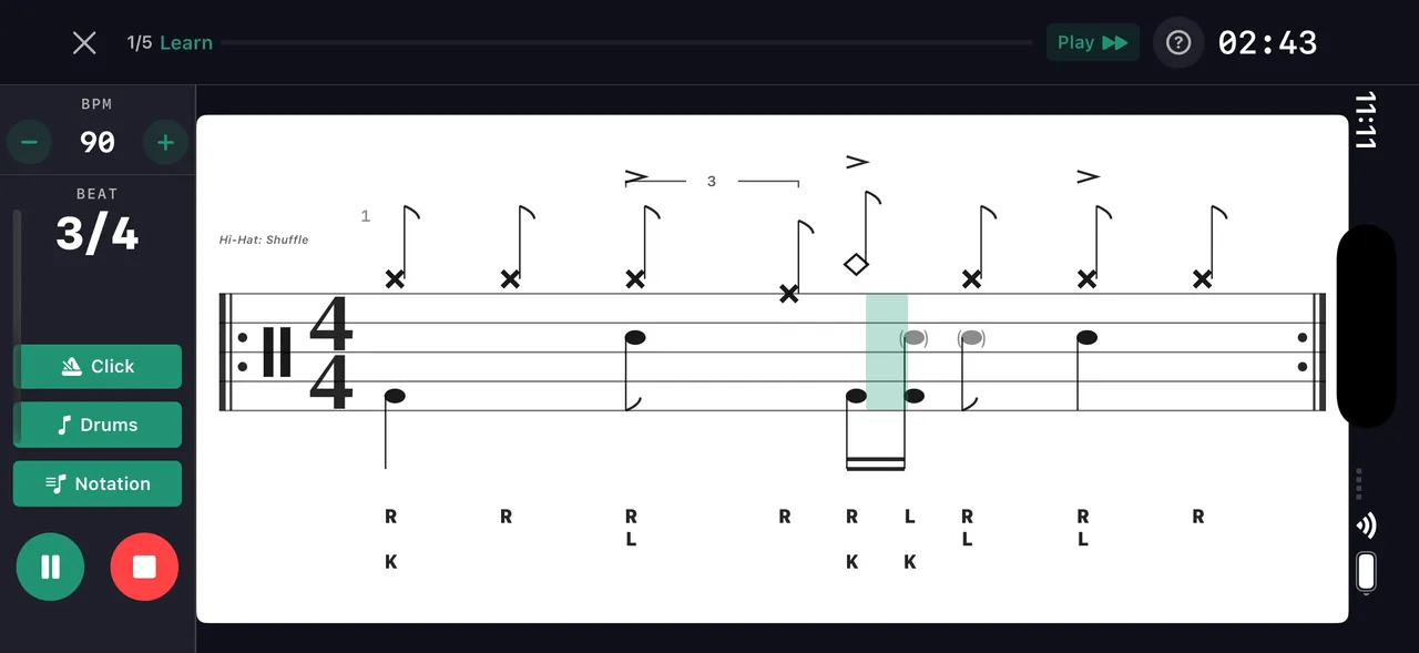 Beat maker — live playback notation view