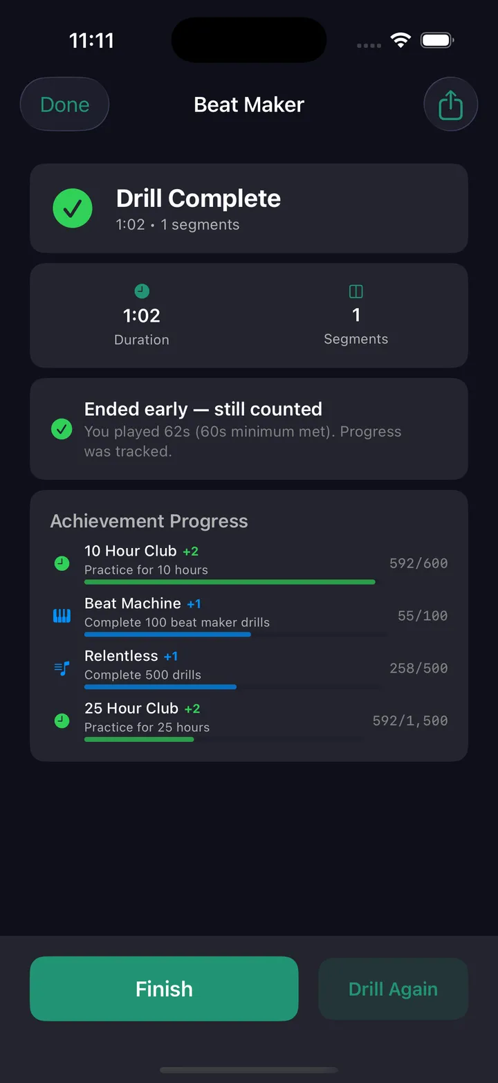 Drill complete — progress tracking