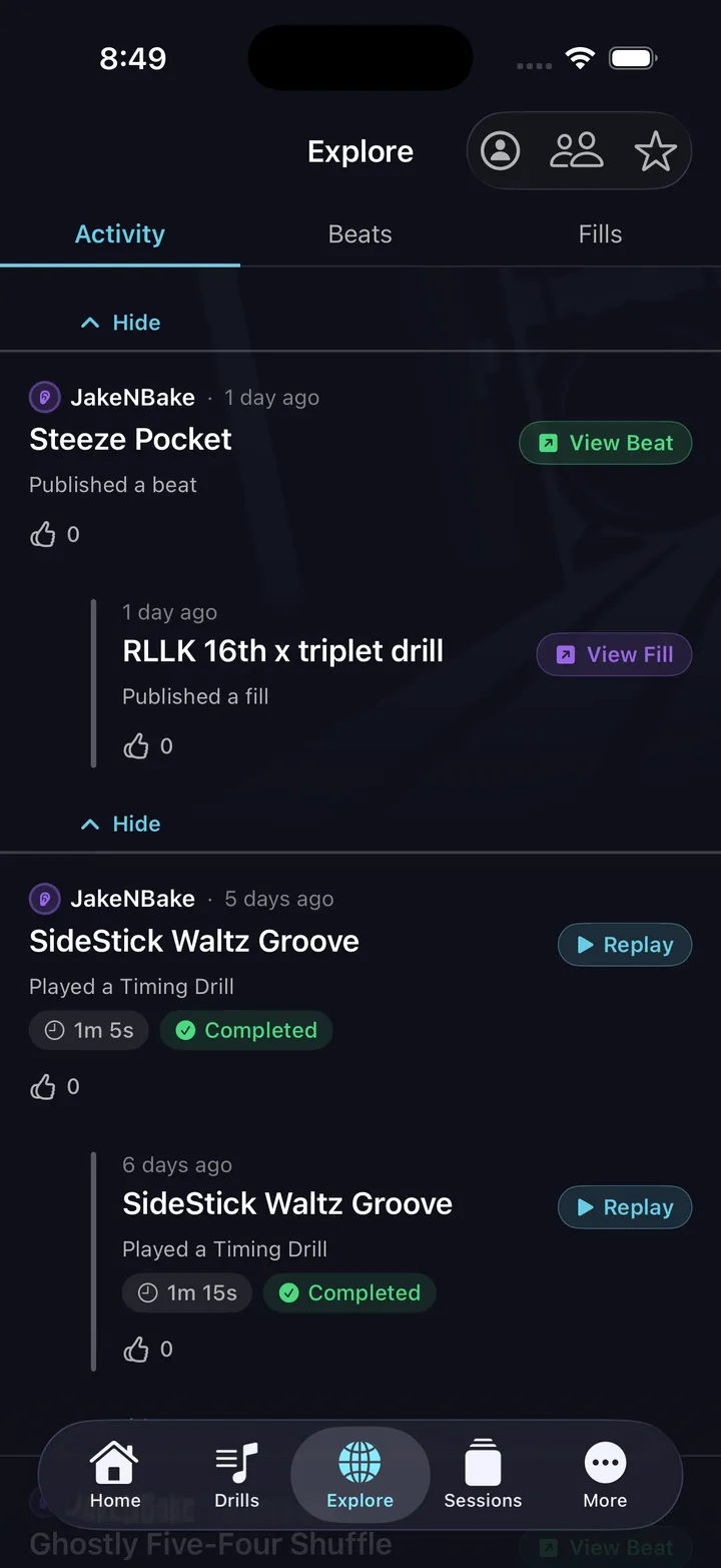Explore activity feed