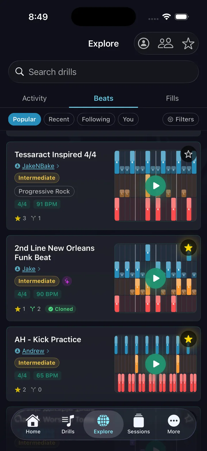 Explore beats feed