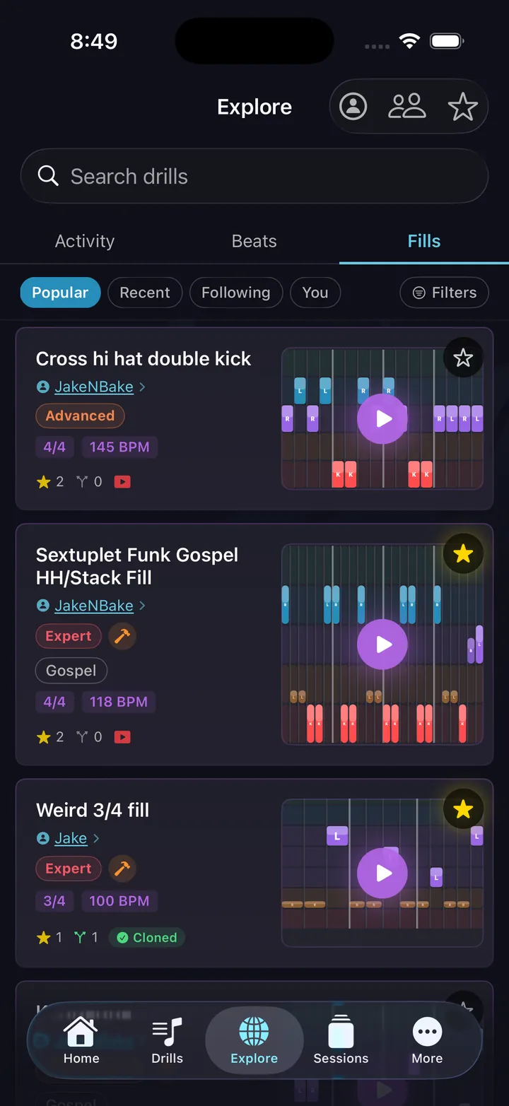 Explore fills feed