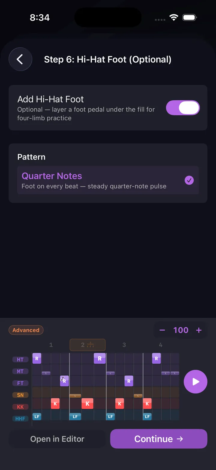 Fill maker wizard — step 7 (hi-hat foot)