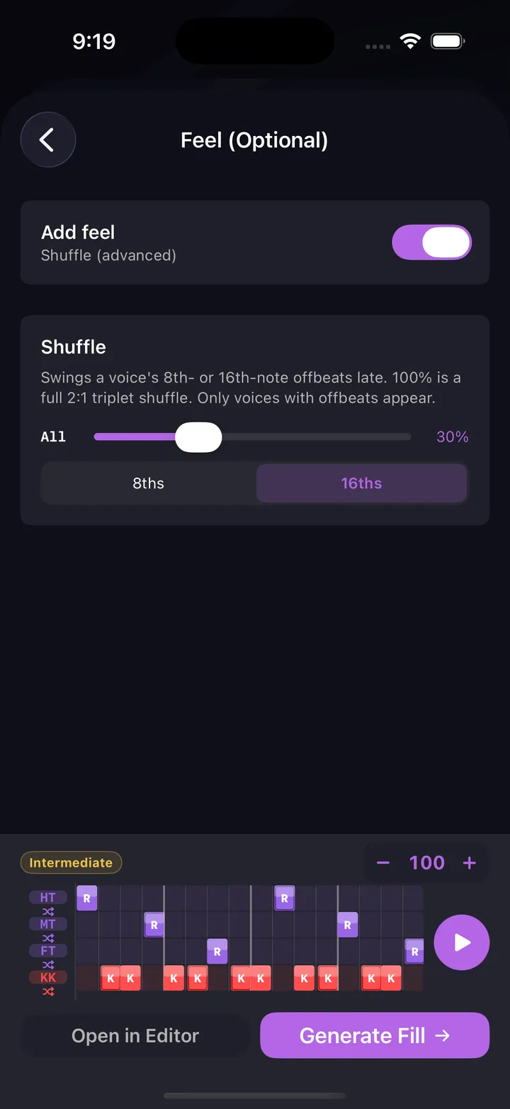 Fill maker wizard — step 8 (feel)