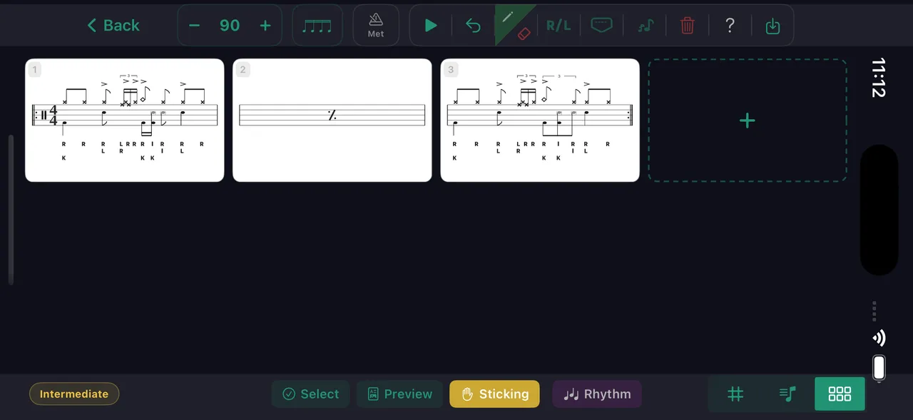 Arrange view — a multi-bar exercise as reorderable bar cards