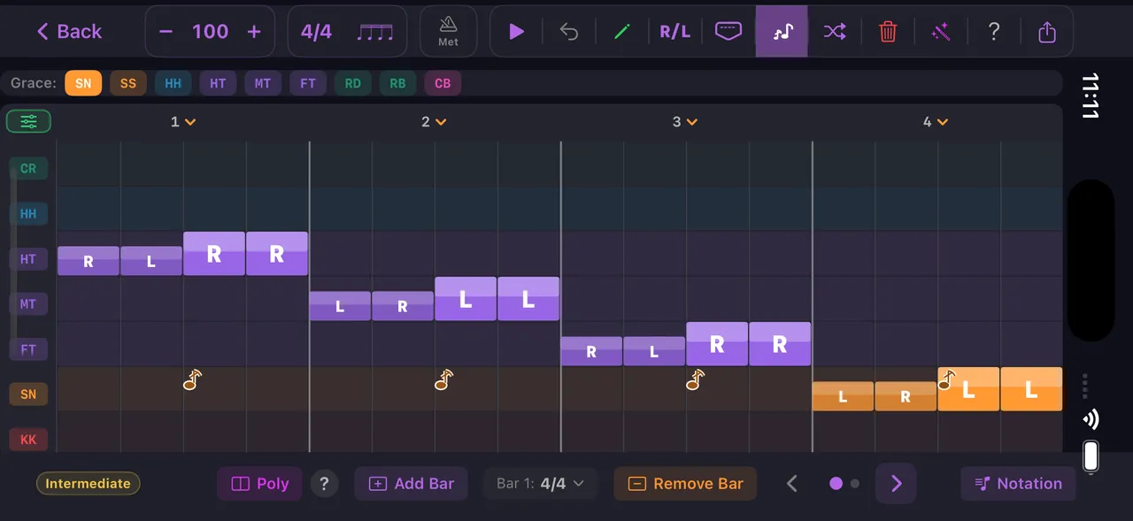 Pattern grid editor — flams