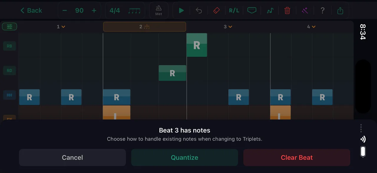 Pattern grid editor — quantize beat