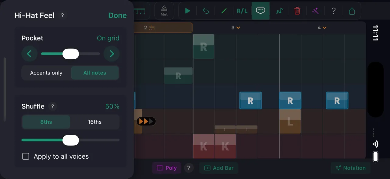 Pattern grid editor — swing
