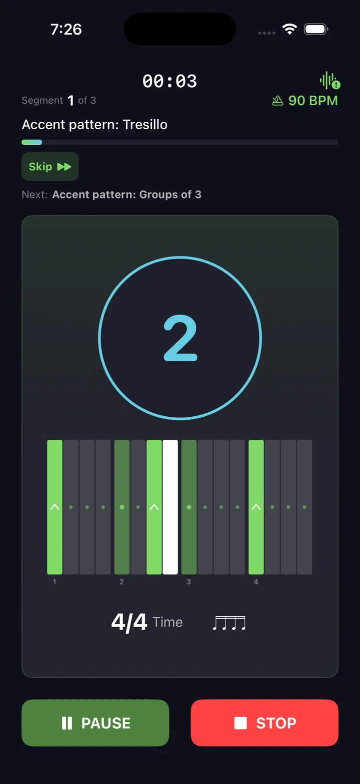 Accent placement drill playback