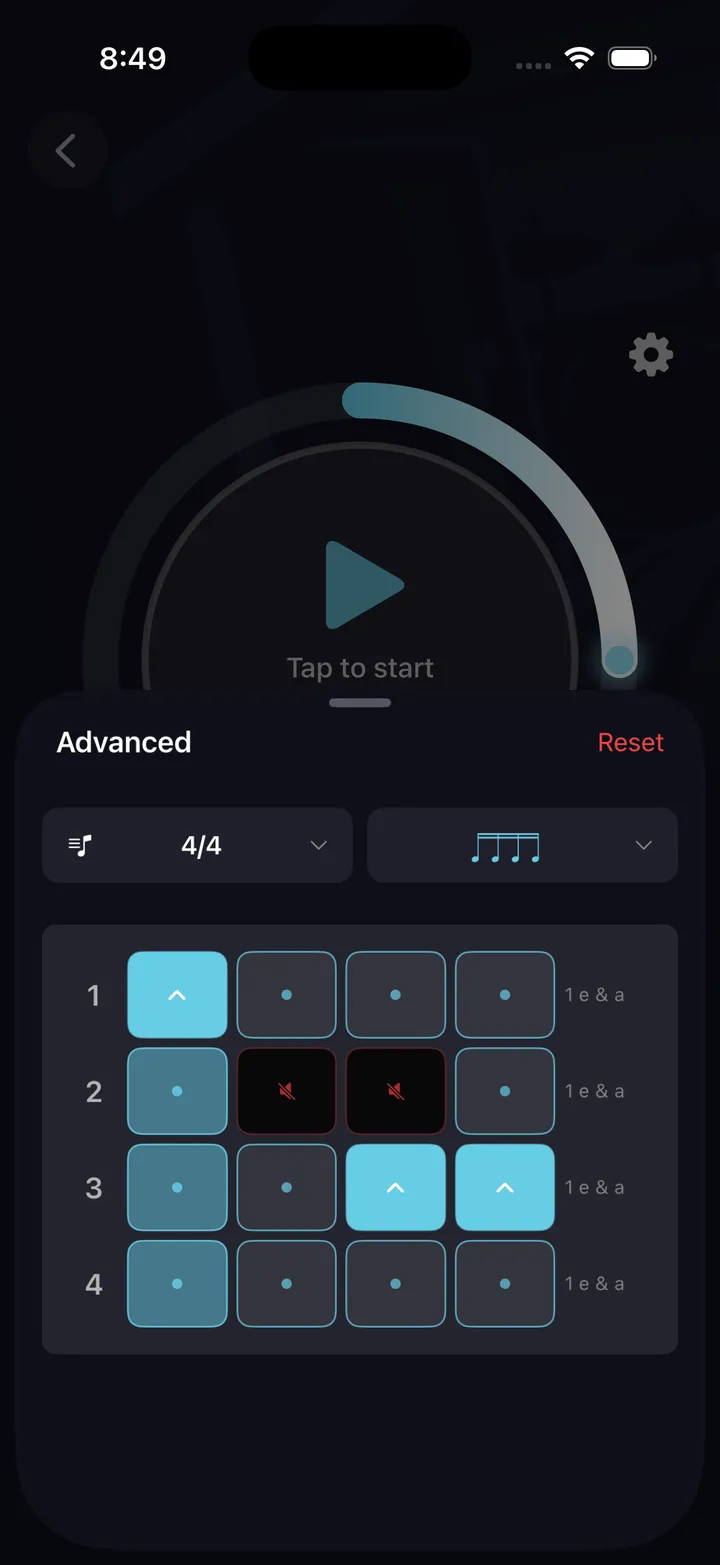 Main metronome — advanced click pattern editor