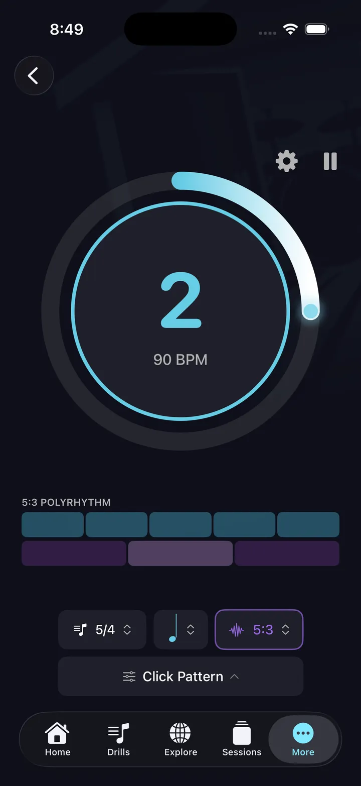 Main metronome screen — polyrhythm mode