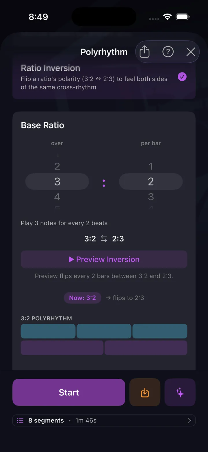 Polyrhythm drill configuration