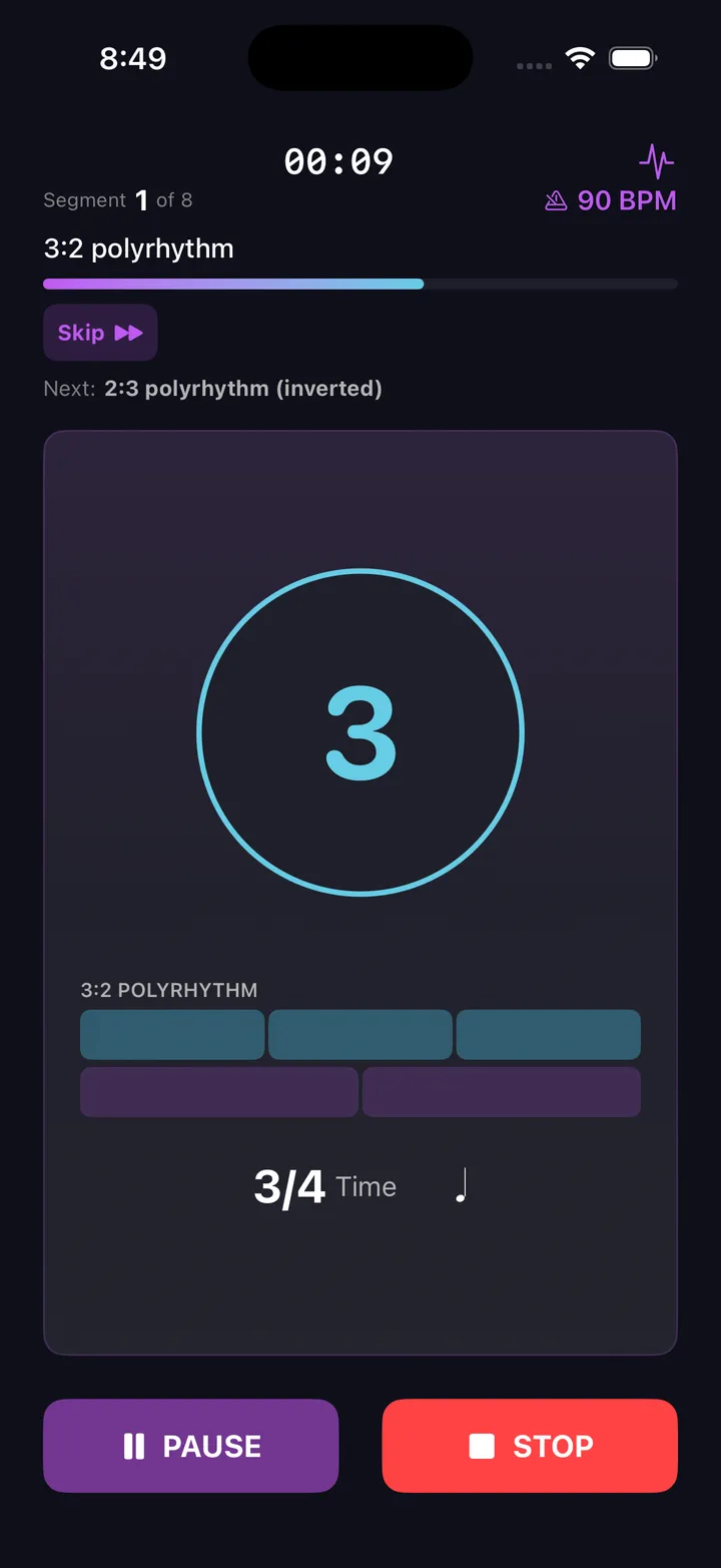 Polyrhythm drill playback