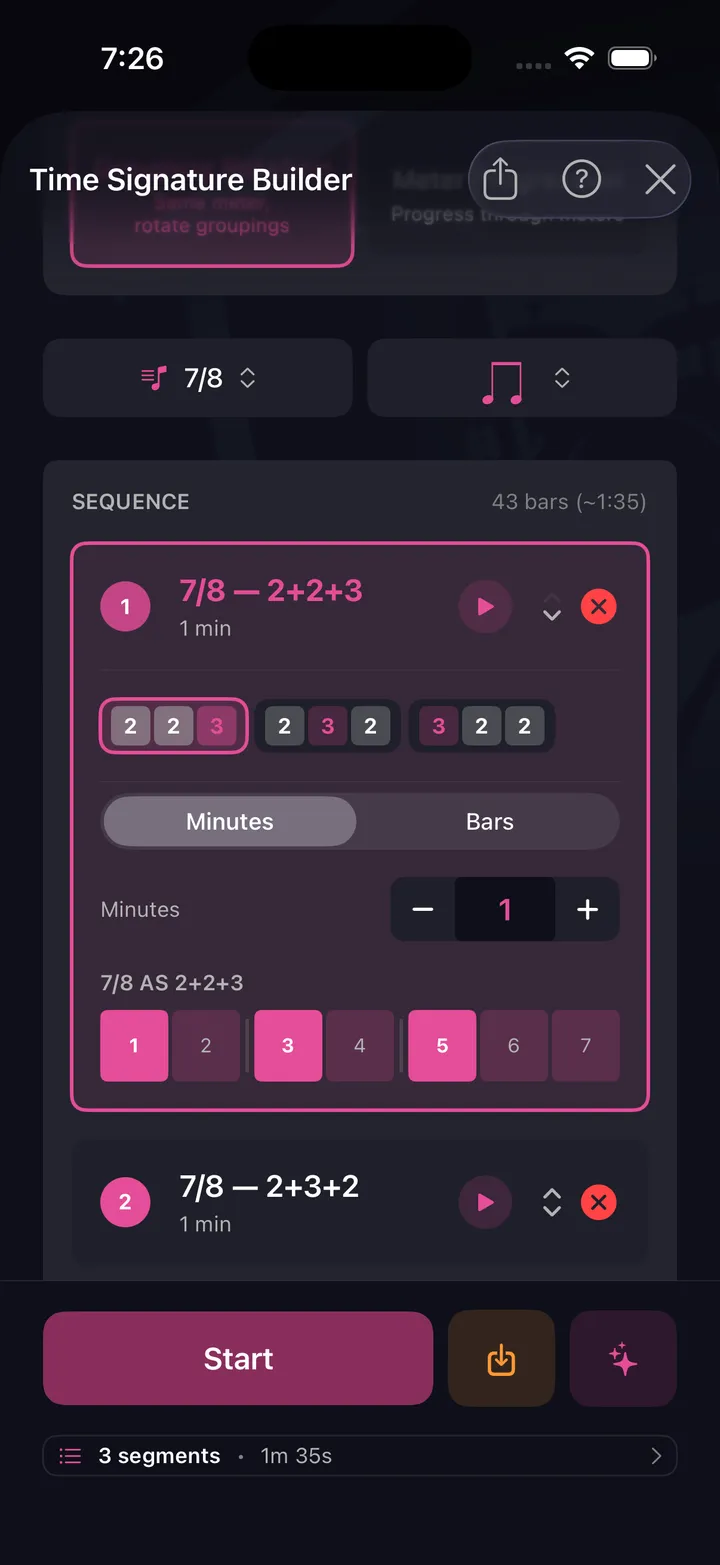 Time signature builder configuration