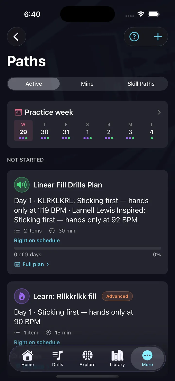 Your enrolled paths with day-by-day progress