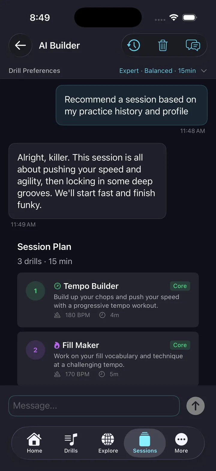 AI session builder chat
