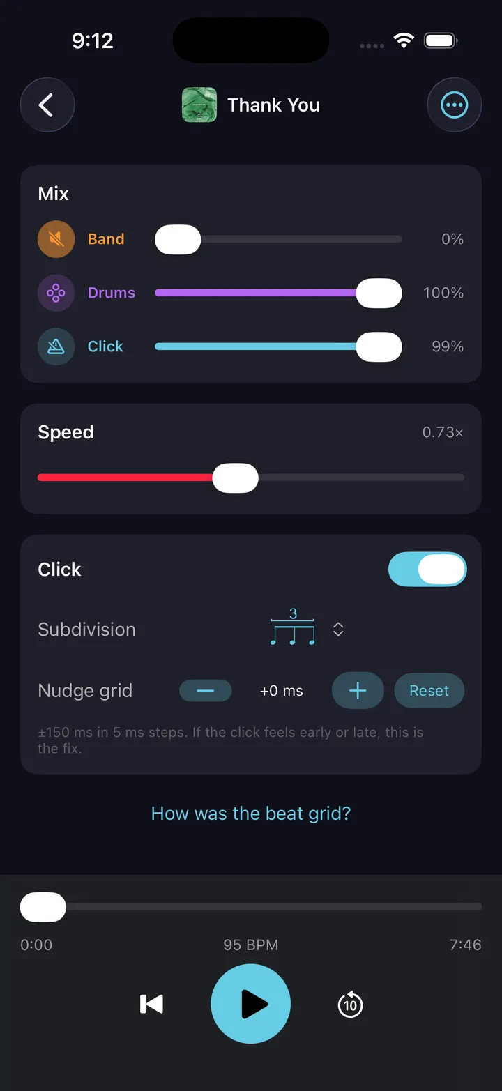 Song player — Hear the drums, the drum part isolated