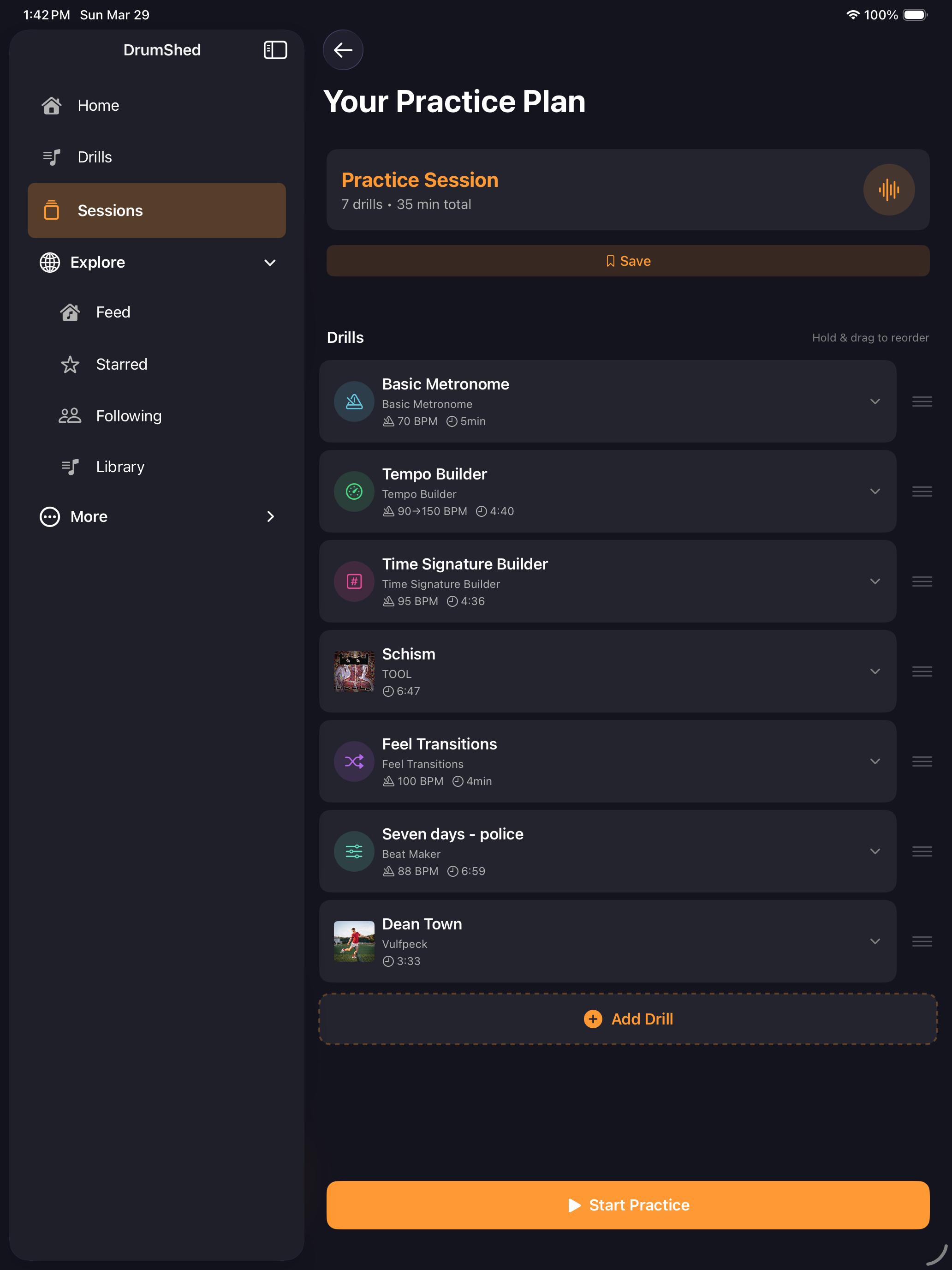 Session builder on iPad